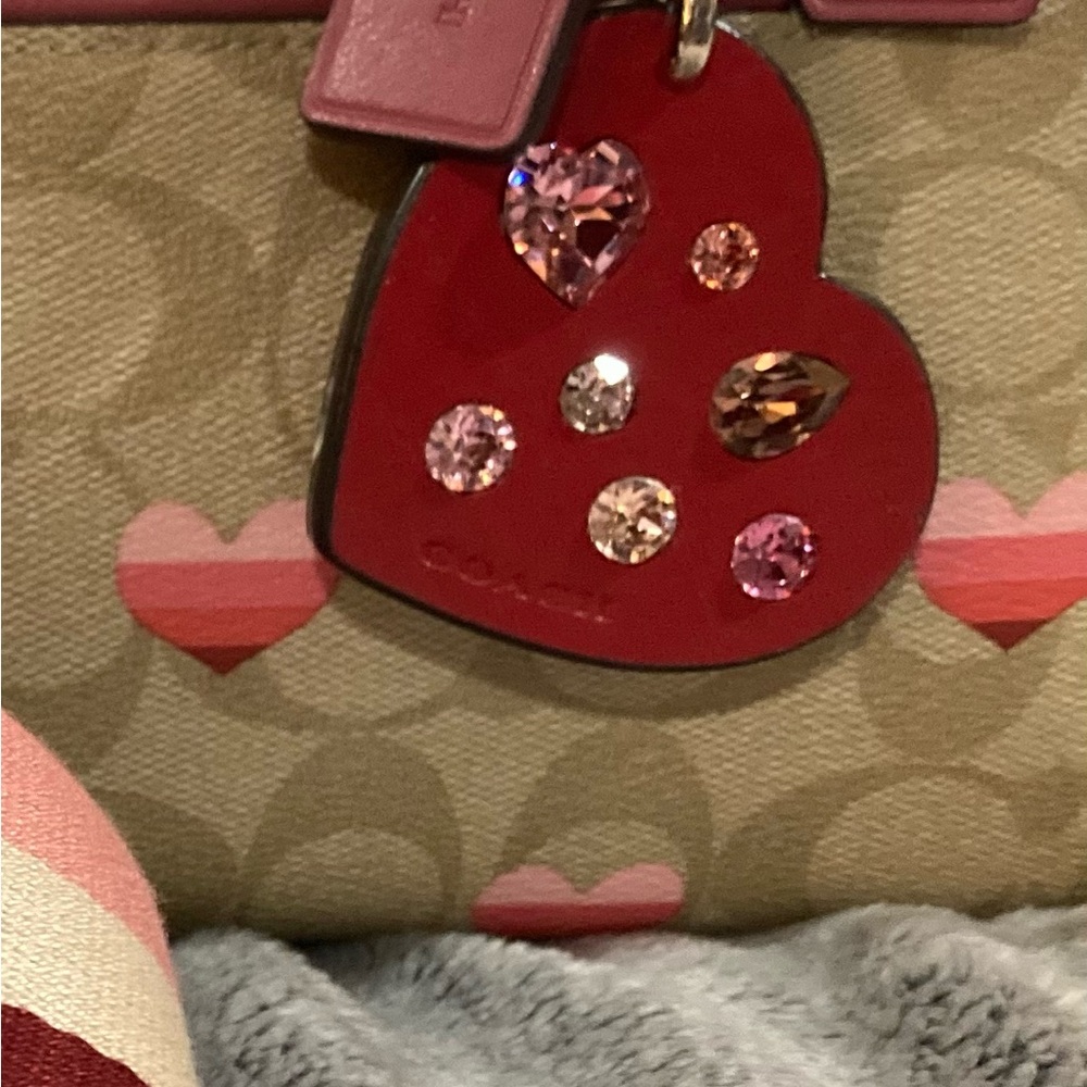 RARE HTF Coach Rowan Pink Heart Print Signature Satchel & Htf Charm bundle! - Picture 2 of 6